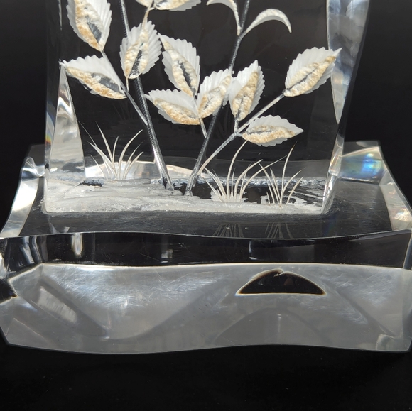 Vintage Reverse Carved Rose & Butterfly Design Lucite / Acrylic Paperweight - Picture 10 of 11